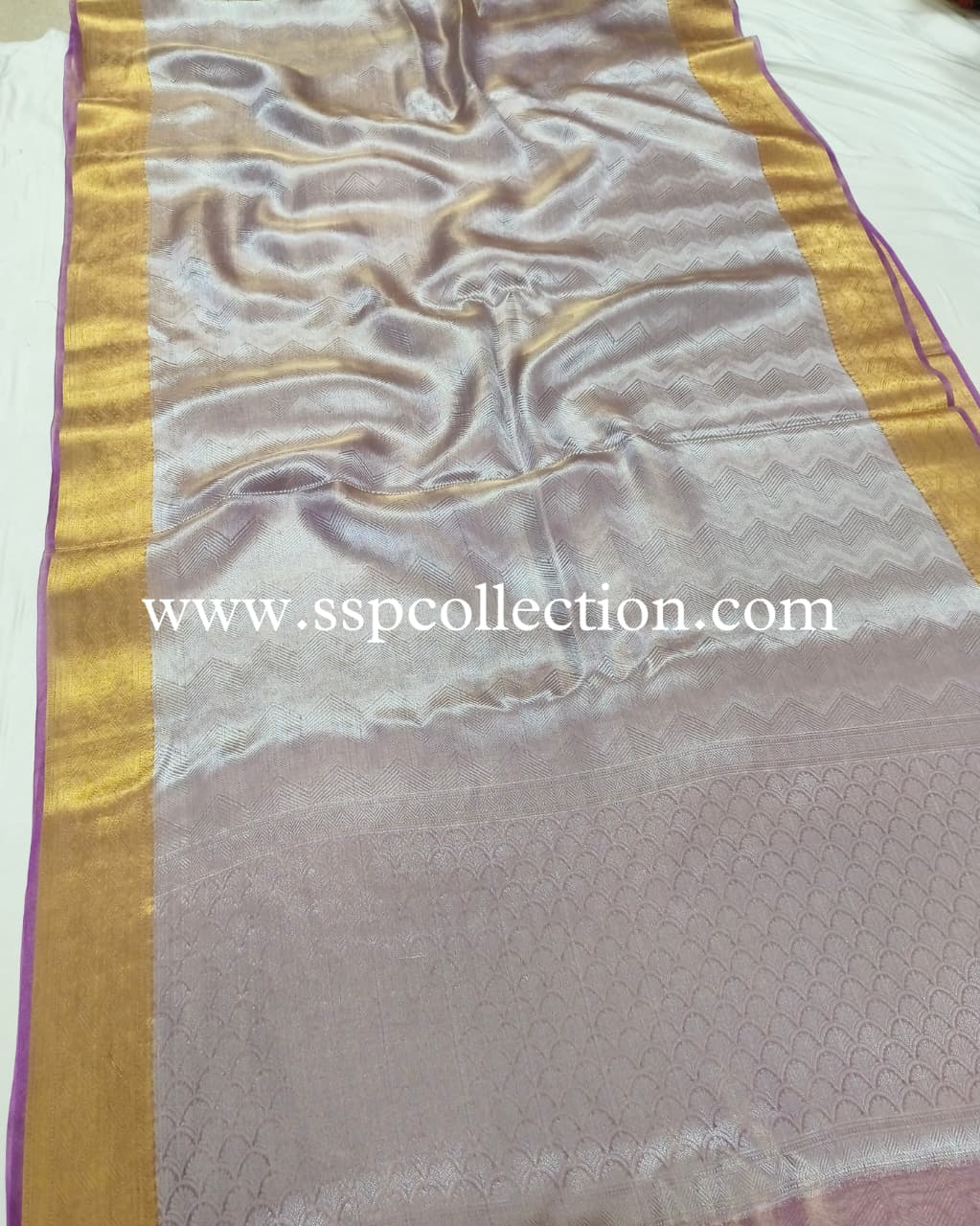Lavender Pure Molten Tissue Silk Brocade Banarasi Saree