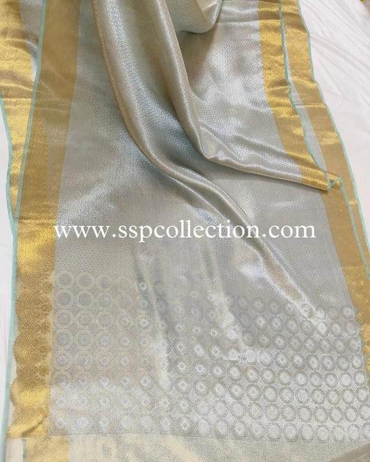 Ice-Green Pure Molten Tissue Silk Brocade Banarasi Saree