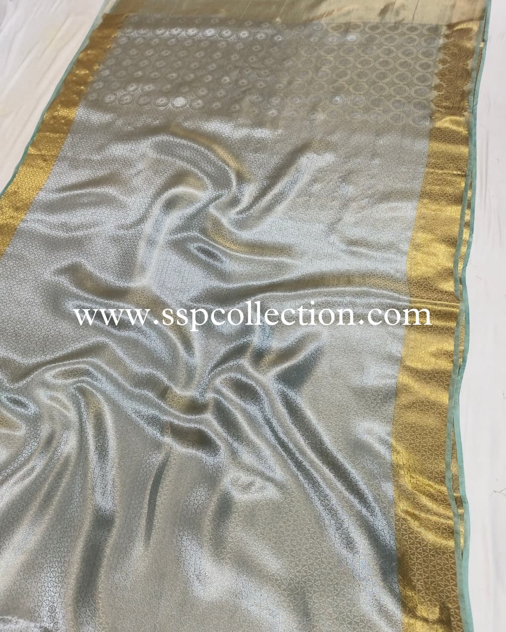 Ice-Green Pure Molten Tissue Silk Brocade Banarasi Saree