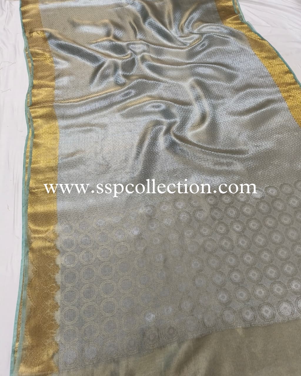 Ice-Green Pure Molten Tissue Silk Brocade Banarasi Saree