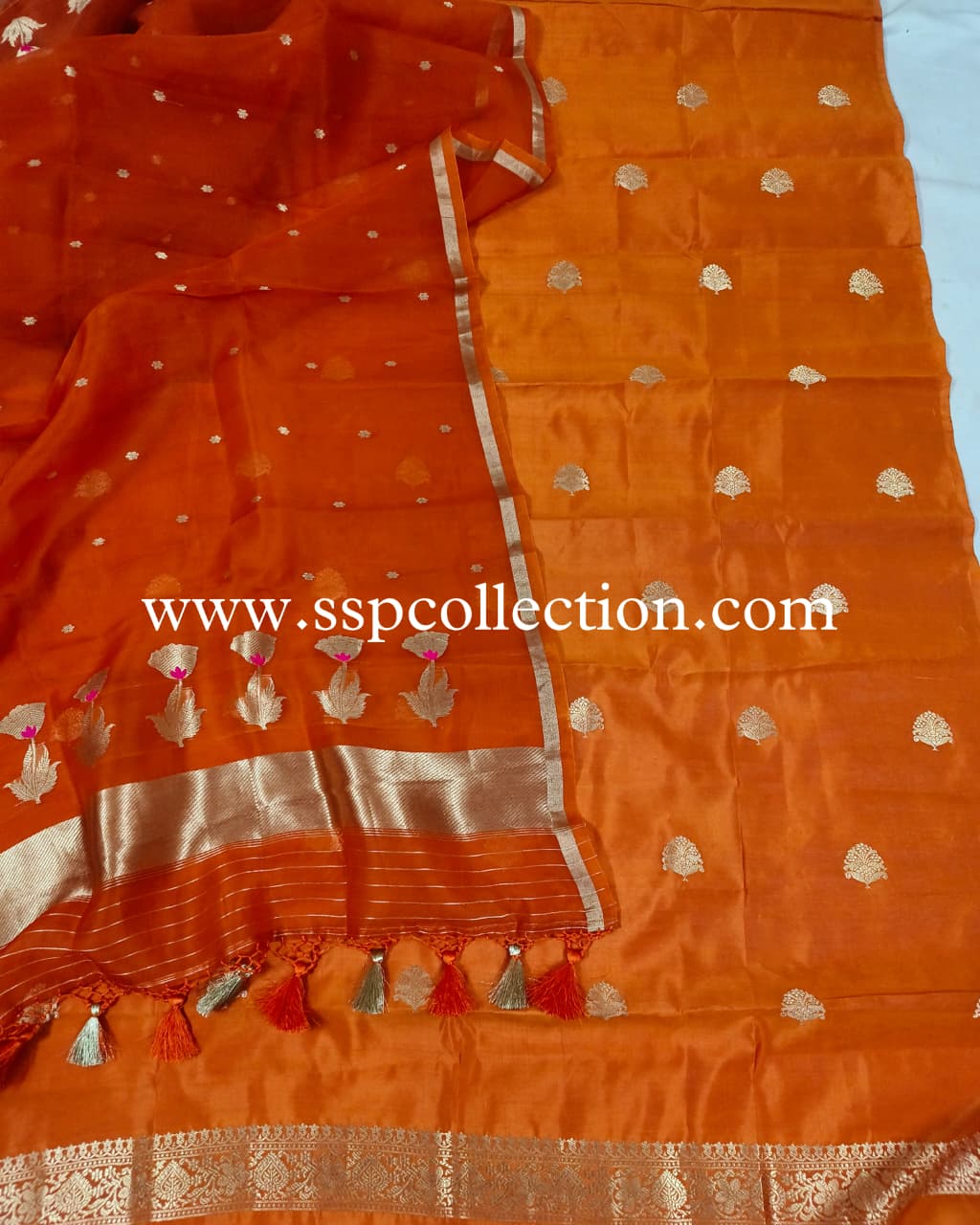 Burnt-Orange Pure Silk Banarasi Suit