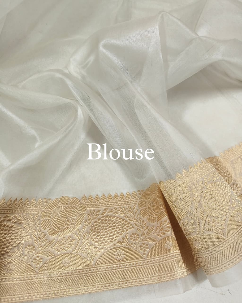 White Pure Kora Silk Tilfi Banarasi Saree