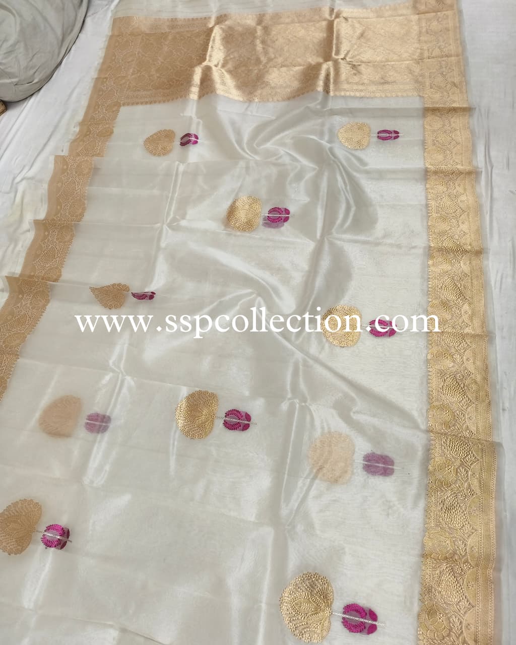 White Pure Kora Silk Tilfi Banarasi Saree