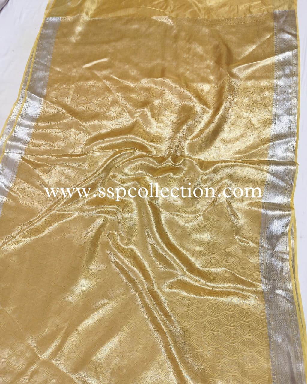 Olive-Gold Pure Molten Tissue Silk Brocade Banarasi Saree