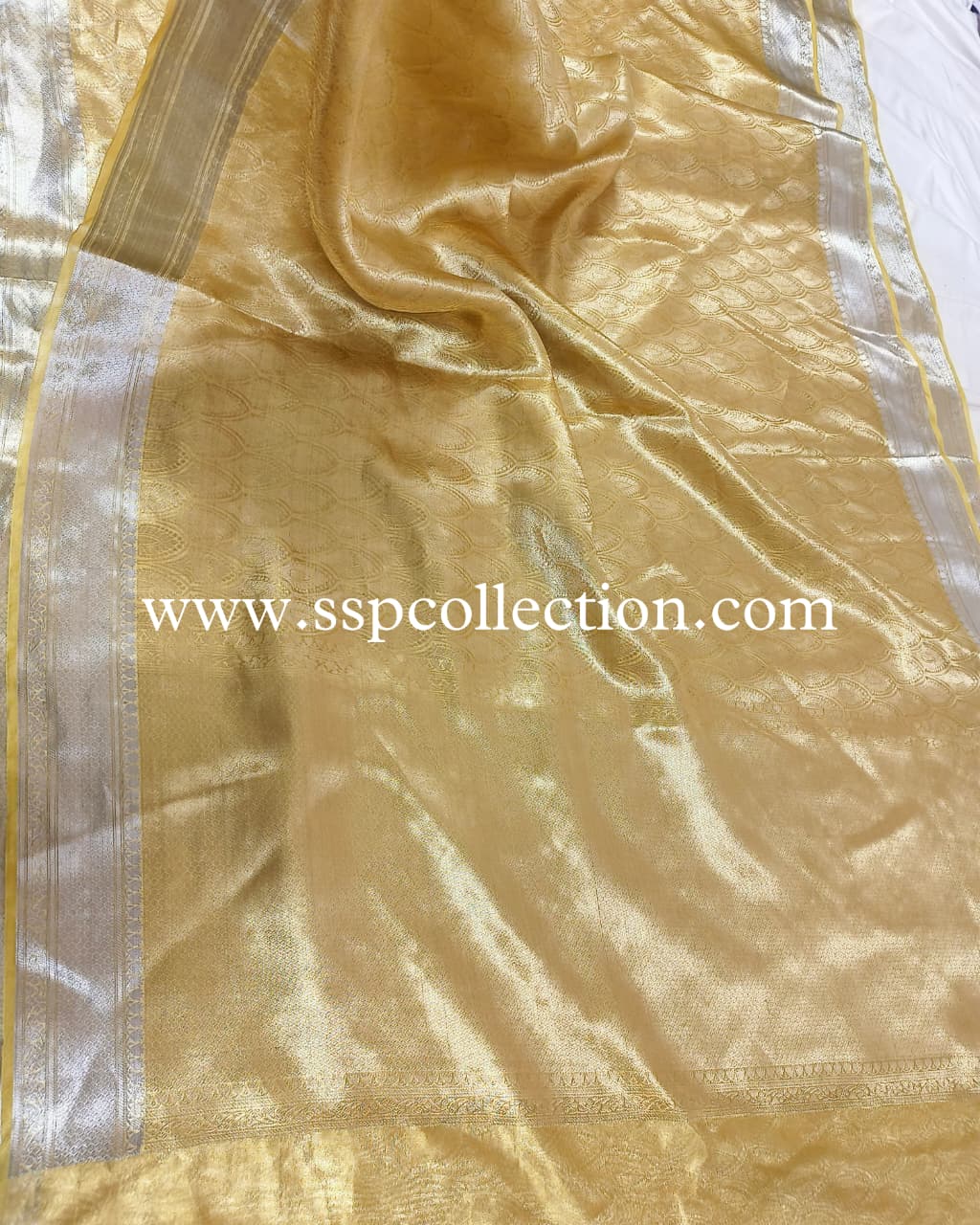 Olive-Gold Pure Molten Tissue Silk Brocade Banarasi Saree