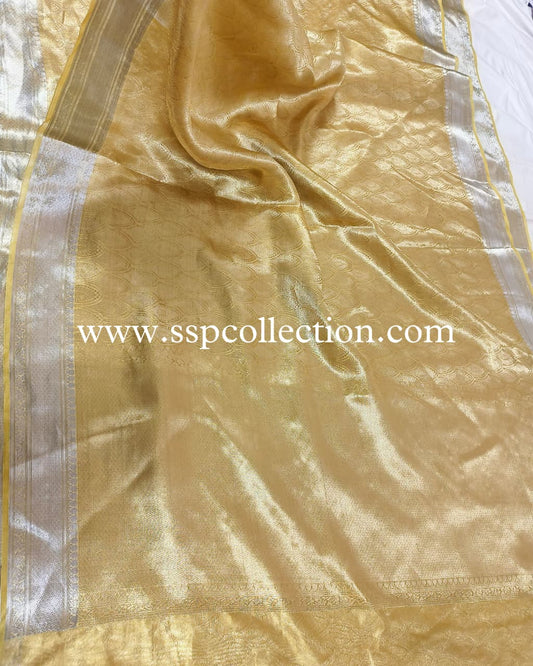 Olive-Gold Pure Molten Tissue Silk Brocade Banarasi Saree