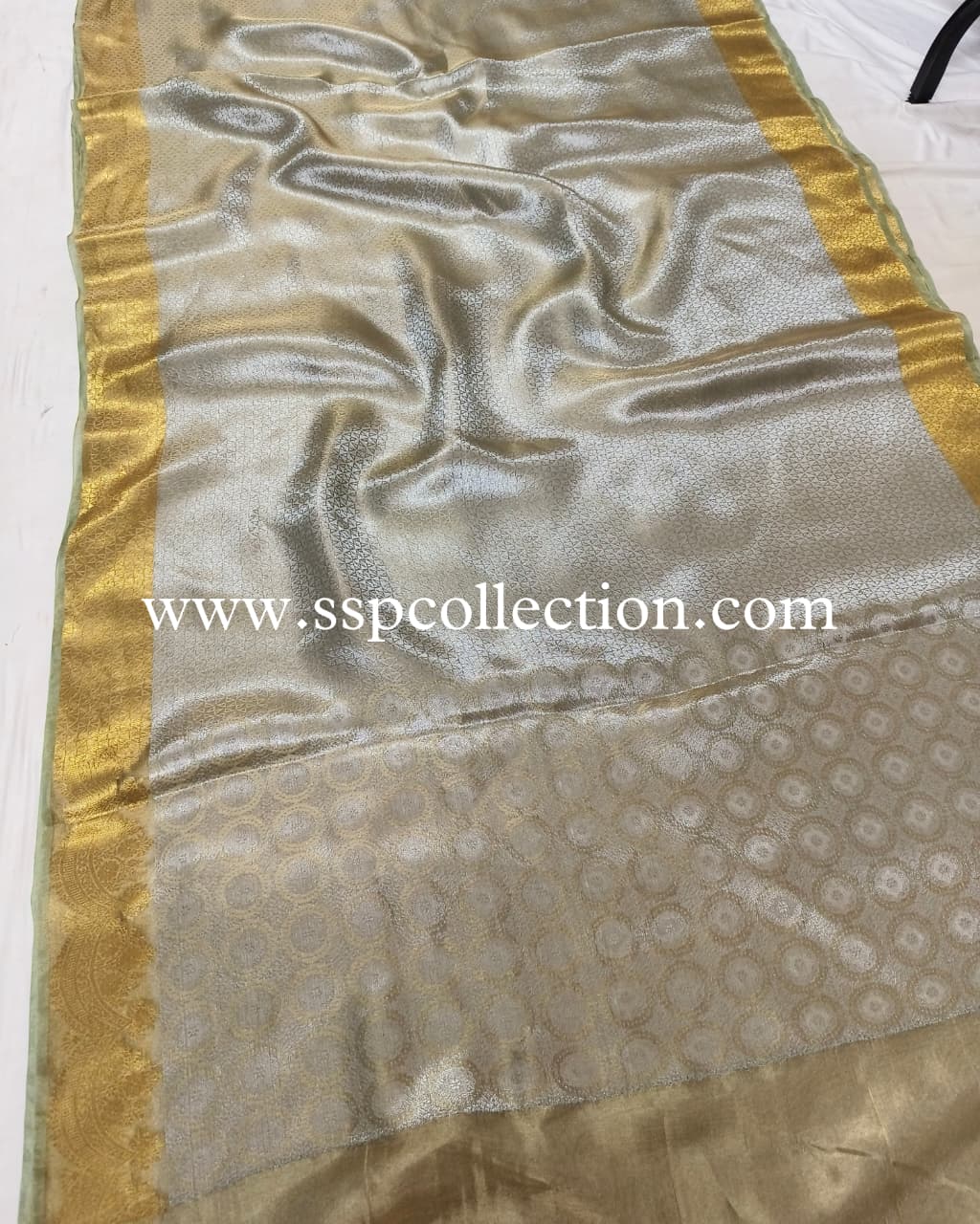 Sage-Green Pure Molten Tissue Silk Brocade Banarasi Saree