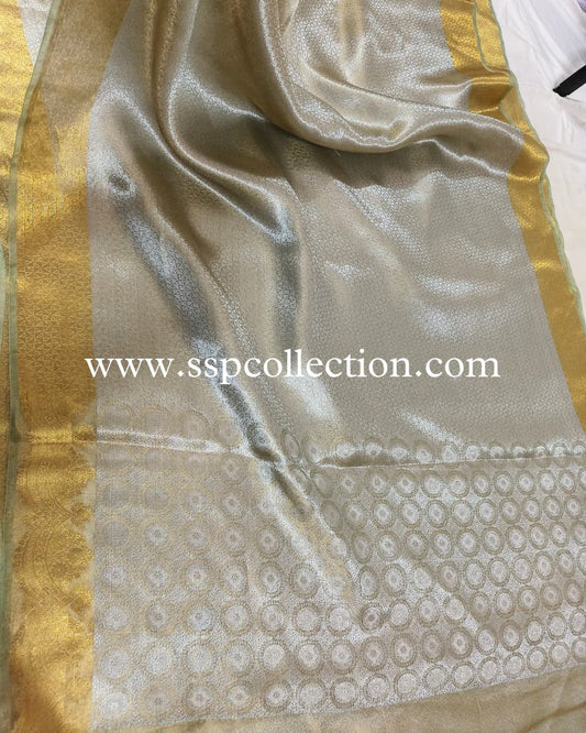 Sage-Green Pure Molten Tissue Silk Brocade Banarasi Saree
