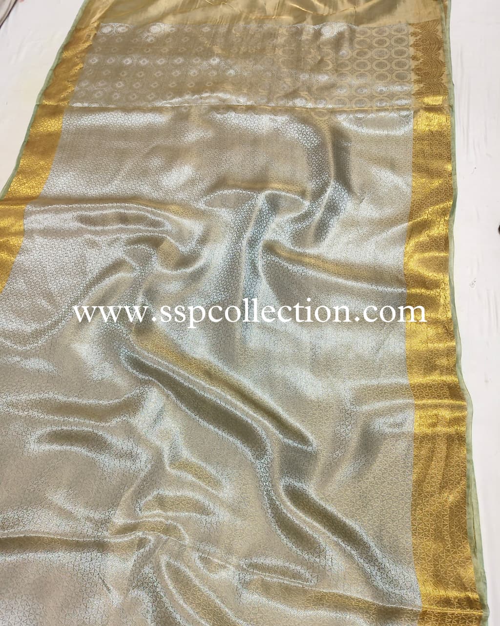 Sage-Green Pure Molten Tissue Silk Brocade Banarasi Saree