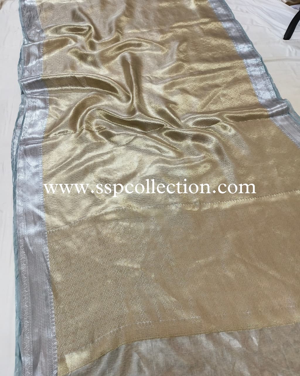 Cadet-Grey Pure Molten Tissue Silk Brocade Banarasi Saree