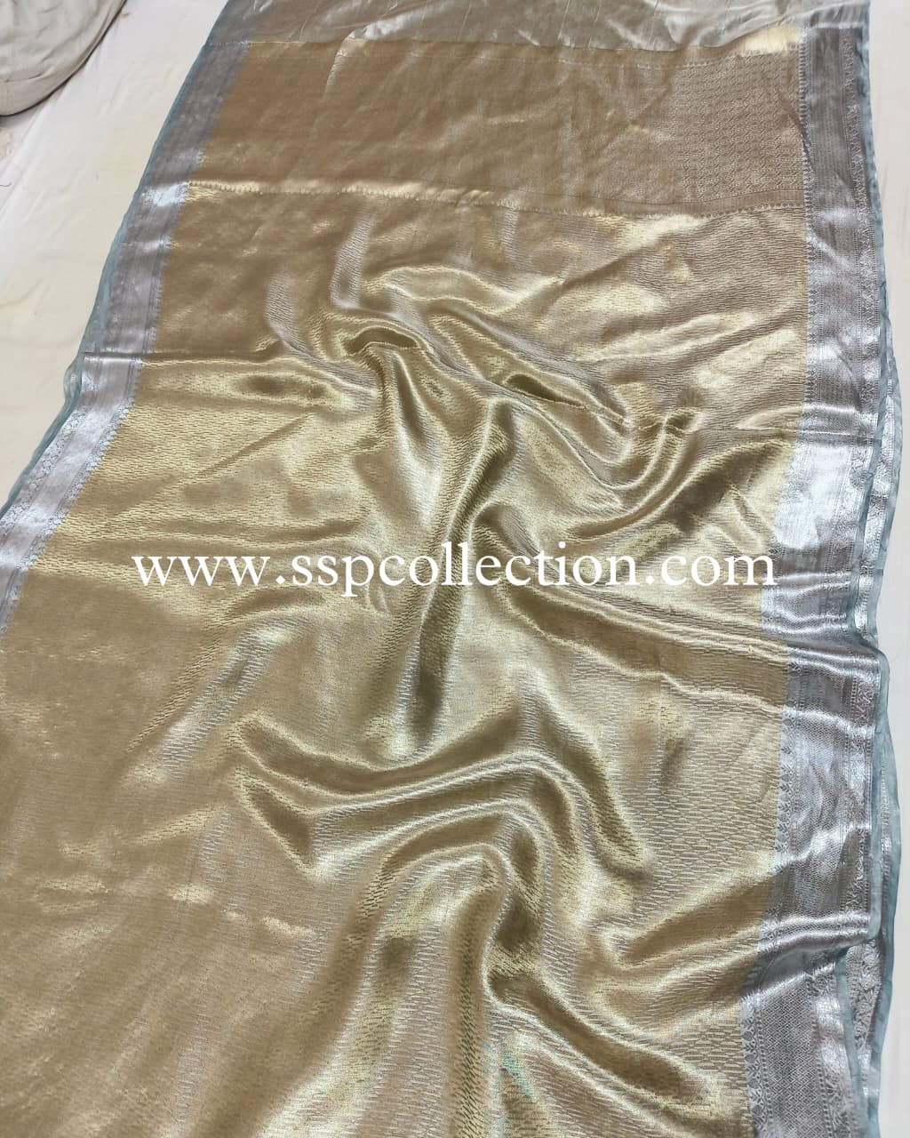 Cadet-Grey Pure Molten Tissue Silk Brocade Banarasi Saree