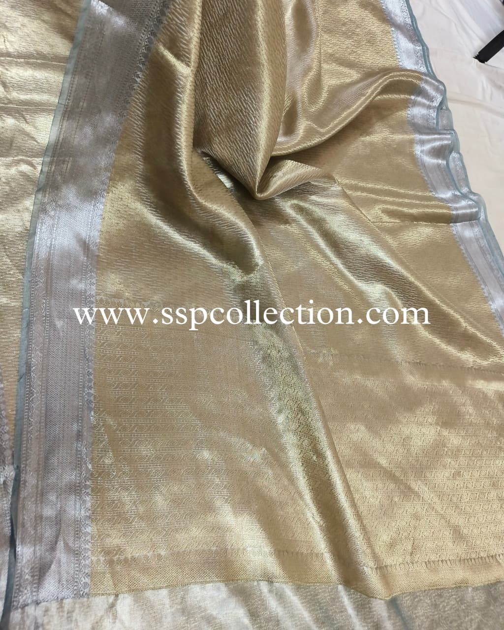 Cadet-Grey Pure Molten Tissue Silk Brocade Banarasi Saree