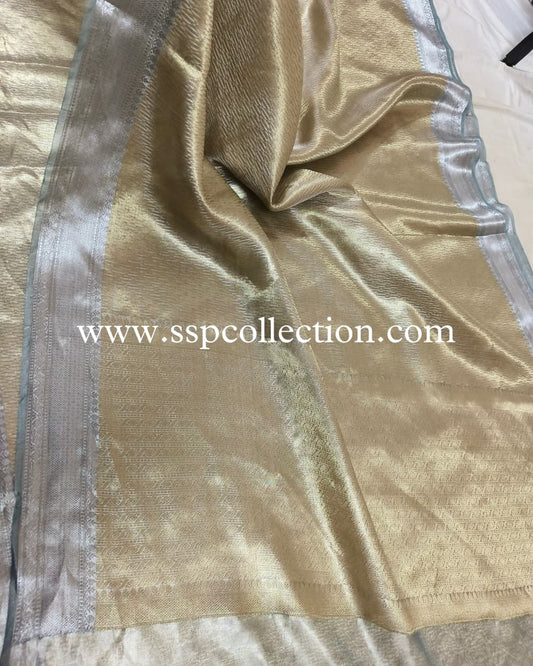 Cadet-Grey Pure Molten Tissue Silk Brocade Banarasi Saree