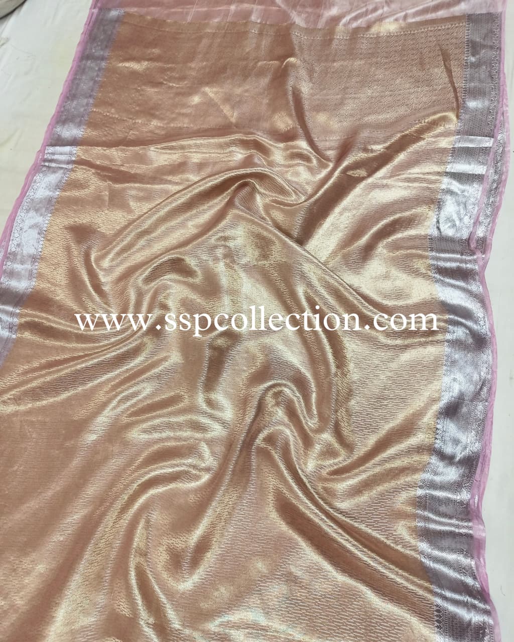 Rose-Pink Pure Molten Tissue Silk Brocade Banarasi Saree