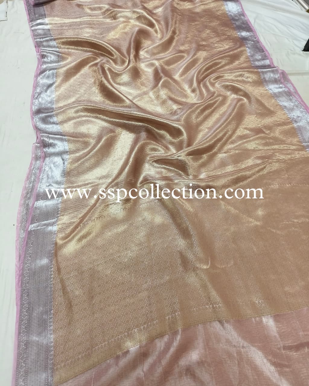 Rose-Pink Pure Molten Tissue Silk Brocade Banarasi Saree