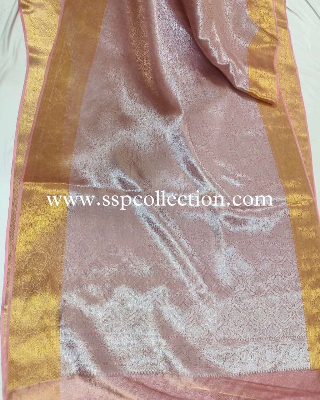 Baby-Pink Pure Molten Tissue Silk Brocade Banarasi Saree