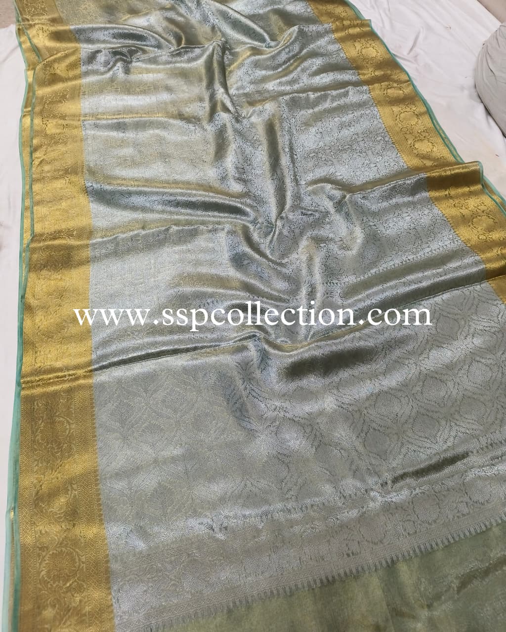 Turquoise Pure Molten Tissue Silk Brocade Banarasi Saree