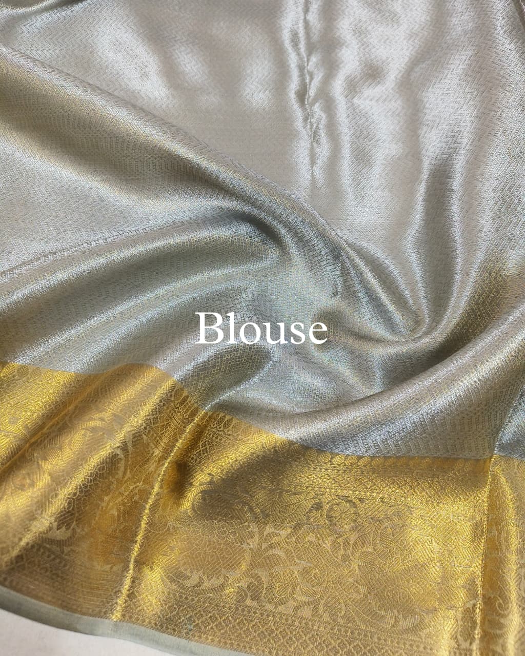 Greyish-Teal Pure Molten Tissue Silk Brocade Banarasi Saree