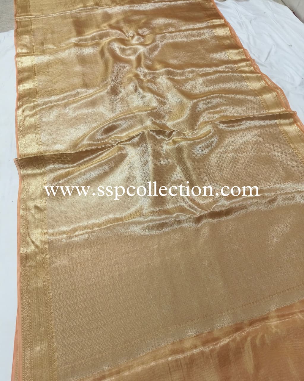Peach Pure Molten Tissue Silk Brocade Banarasi Saree