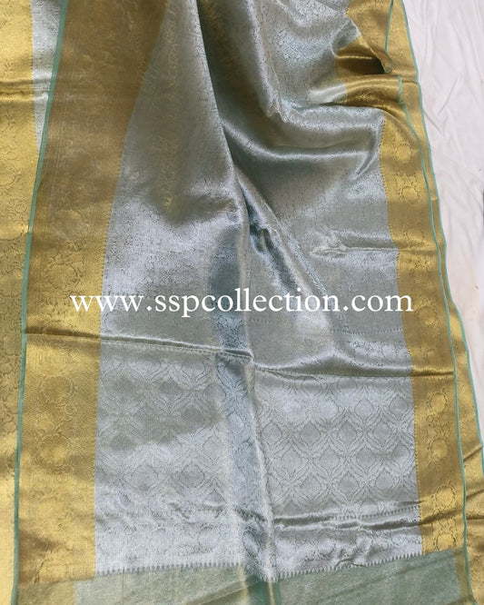 Turquoise Pure Molten Tissue Silk Brocade Banarasi Saree