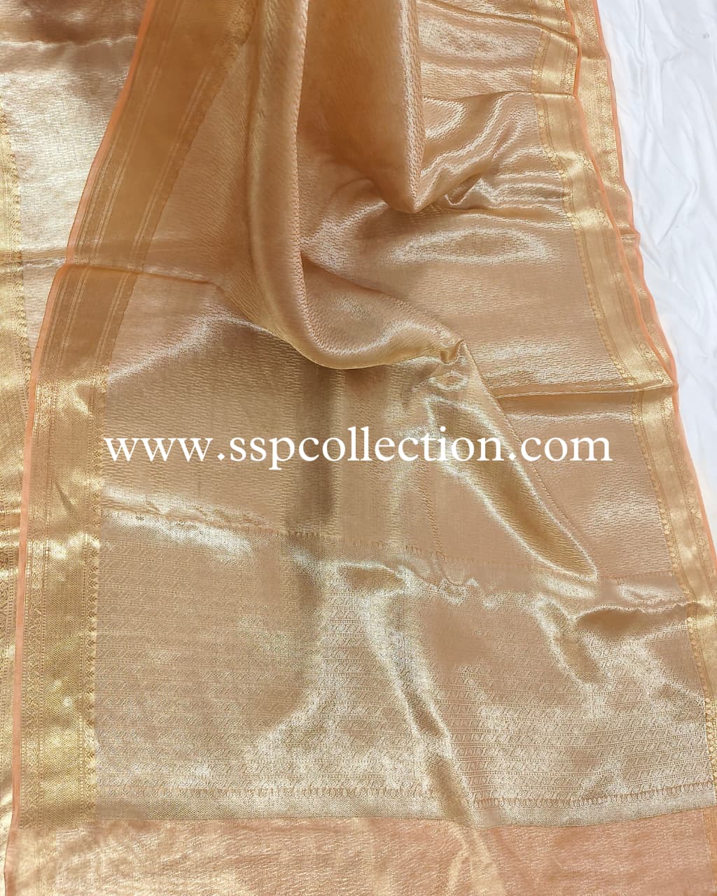 Peach Pure Molten Tissue Silk Brocade Banarasi Saree
