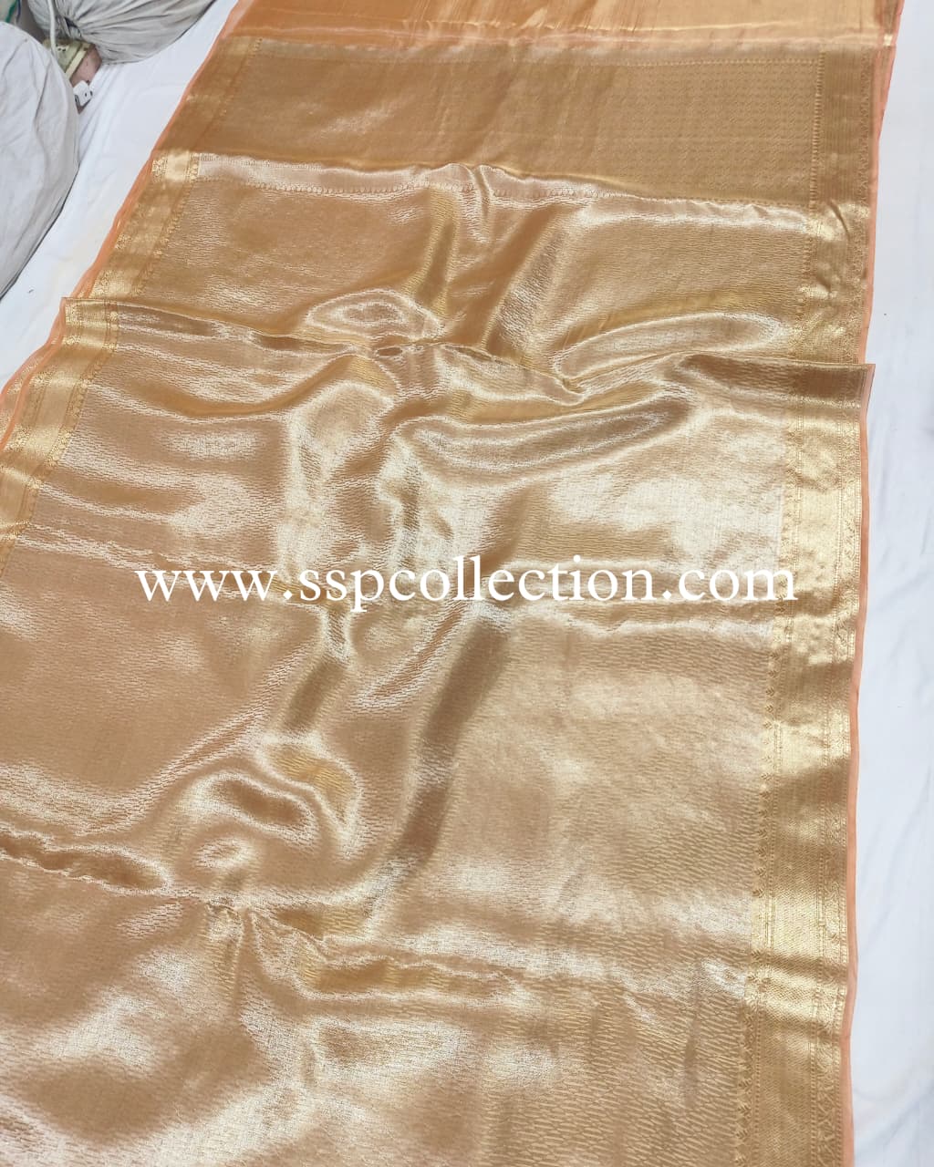 Peach Pure Molten Tissue Silk Brocade Banarasi Saree