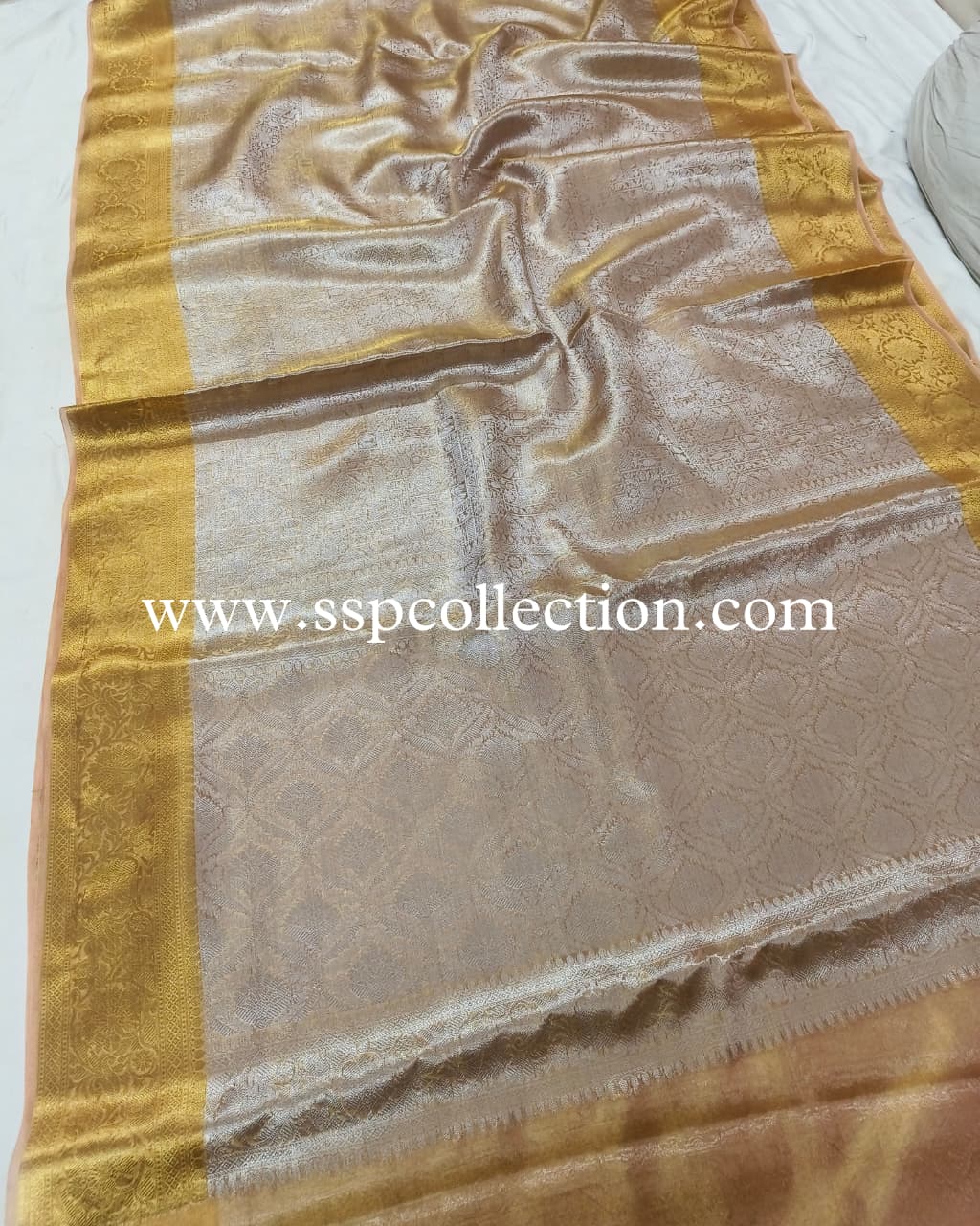Peach Pure Molten Tissue Silk Brocade Banarasi Saree