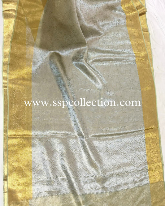 Pista-Green Pure Molten Tissue Silk Brocade Banarasi Saree