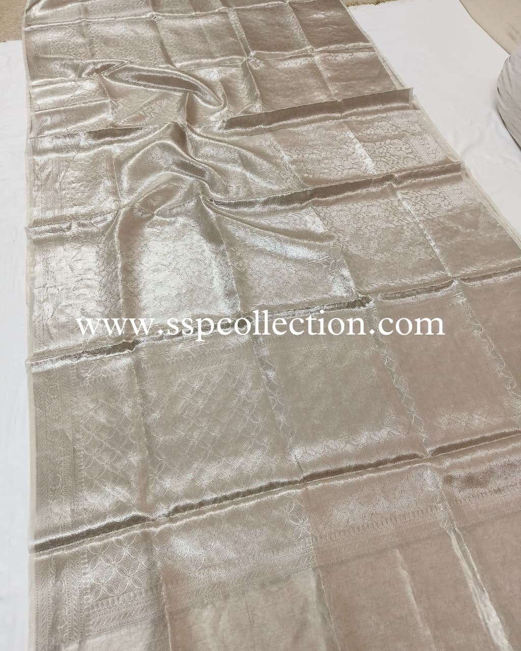 Rekha Ji–Inspired Silver Banarasi Pure Molten Tissue Silk Brocade Saree
