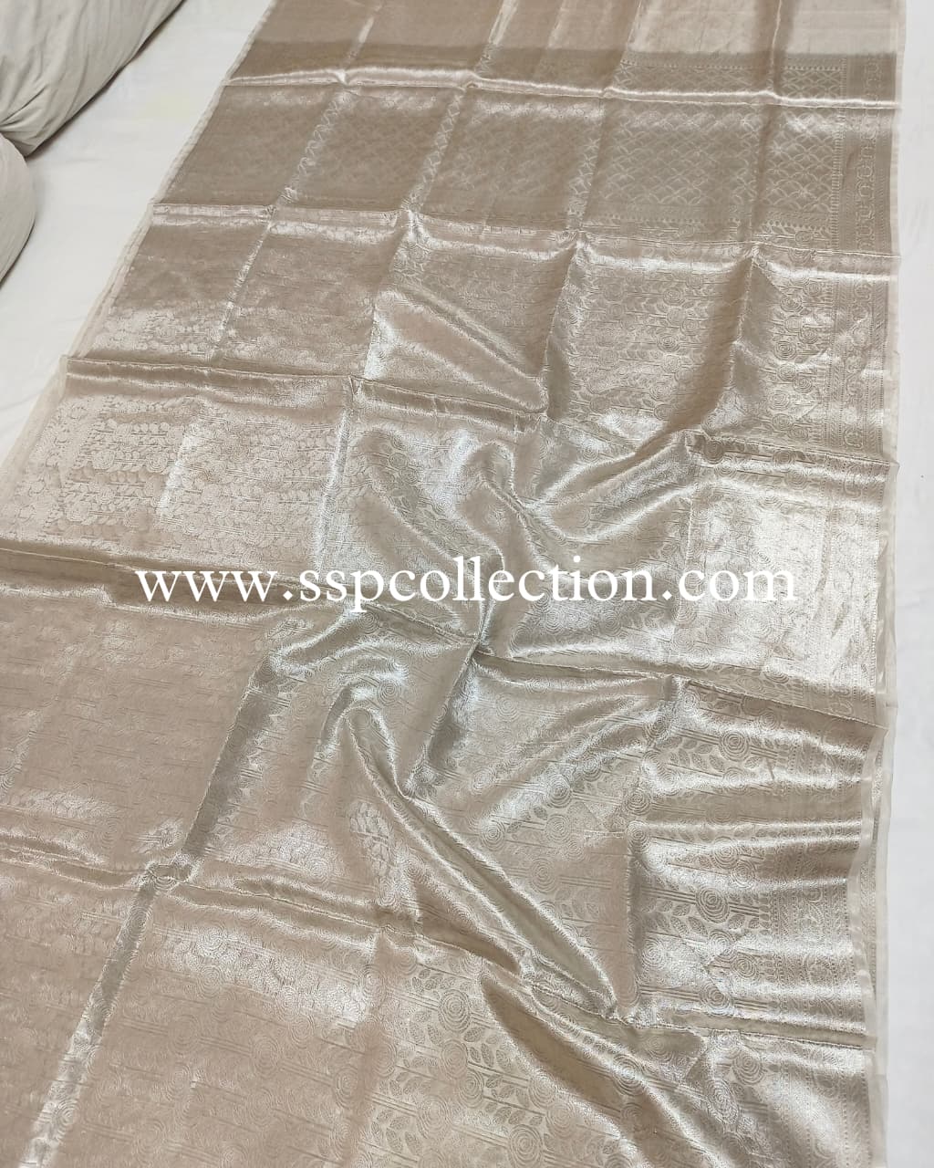 Rekha Ji–Inspired Silver Banarasi Pure Molten Tissue Silk Brocade Saree