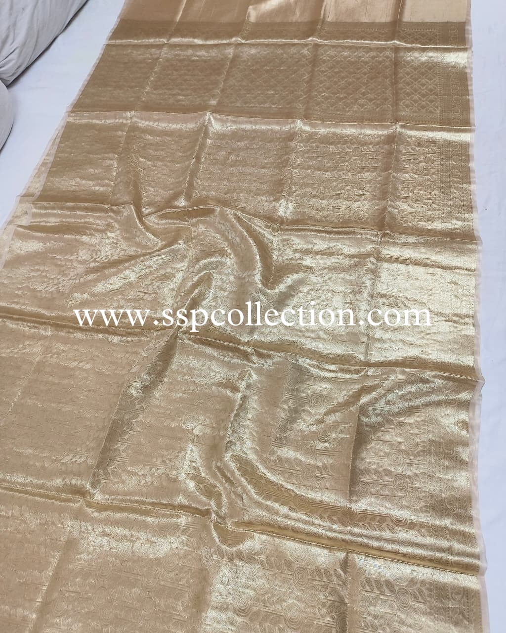 Rekha Ji–Inspired Gold Banarasi Pure Molten Tissue Silk Brocade Saree