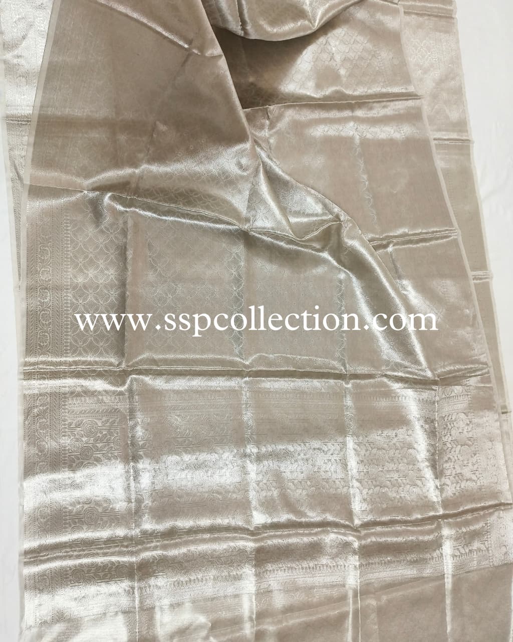 Silver Pure Molten Tissue Silk Brocade Banarasi Saree