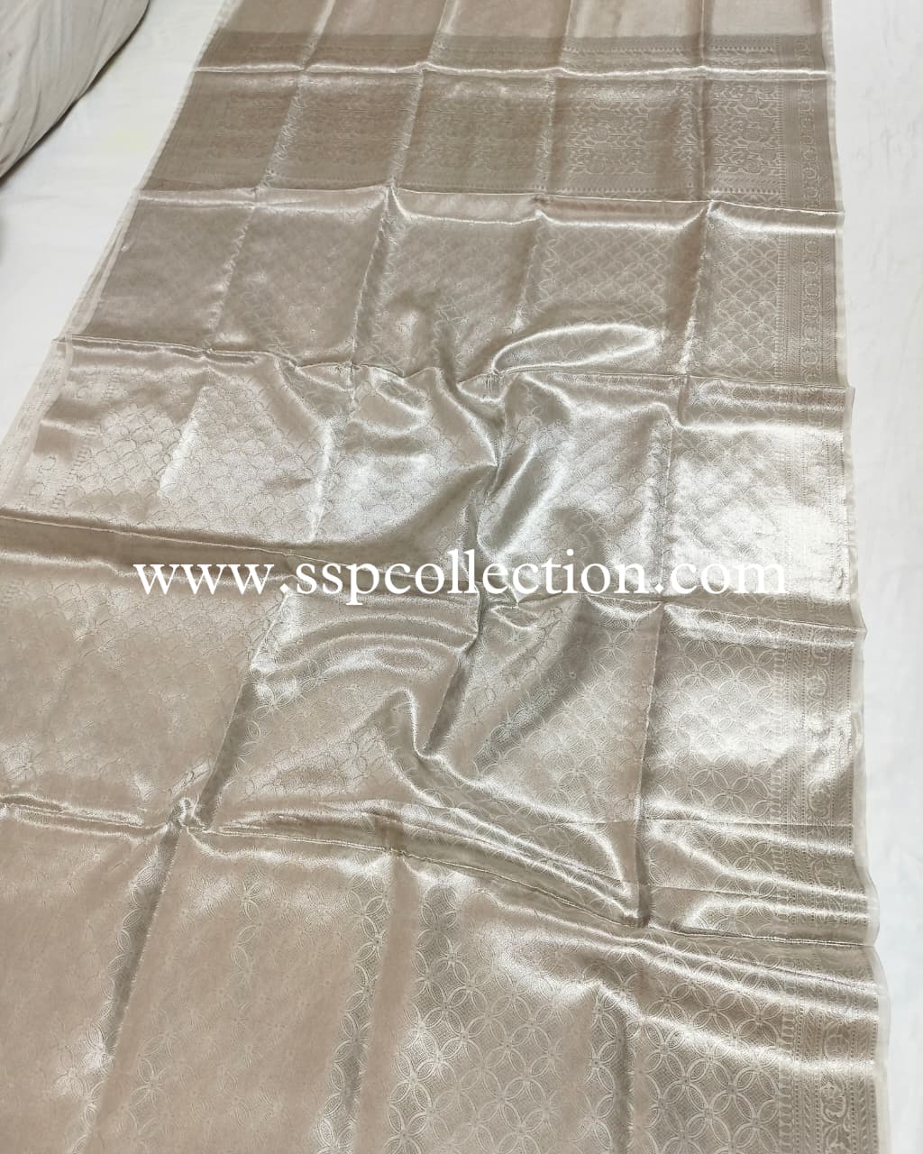 Silver Pure Molten Tissue Silk Brocade Banarasi Saree
