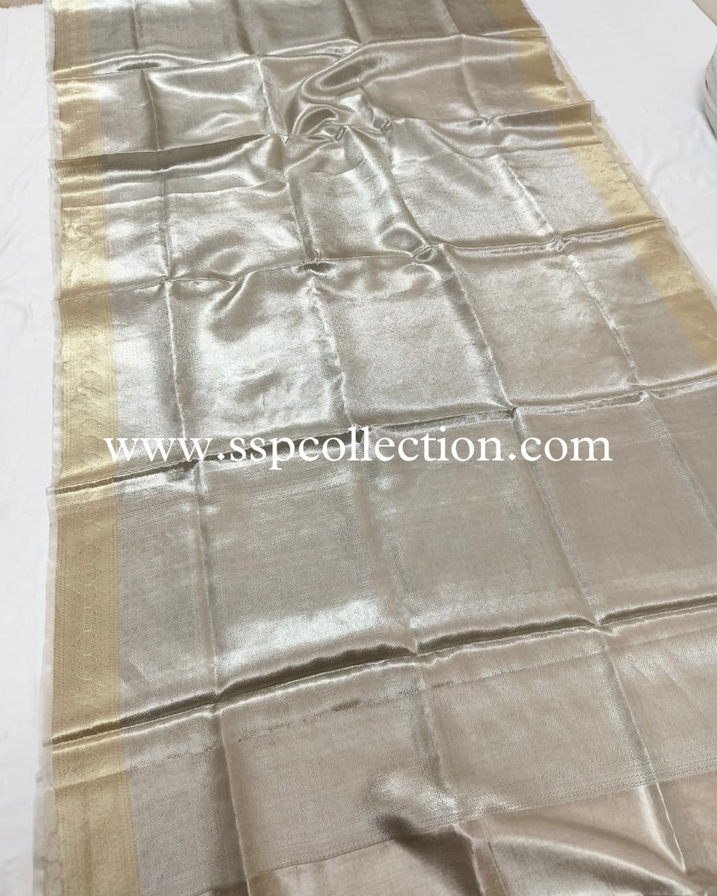 Silver-Gold Pure Molten Tissue Silk Brocade Banarasi Saree