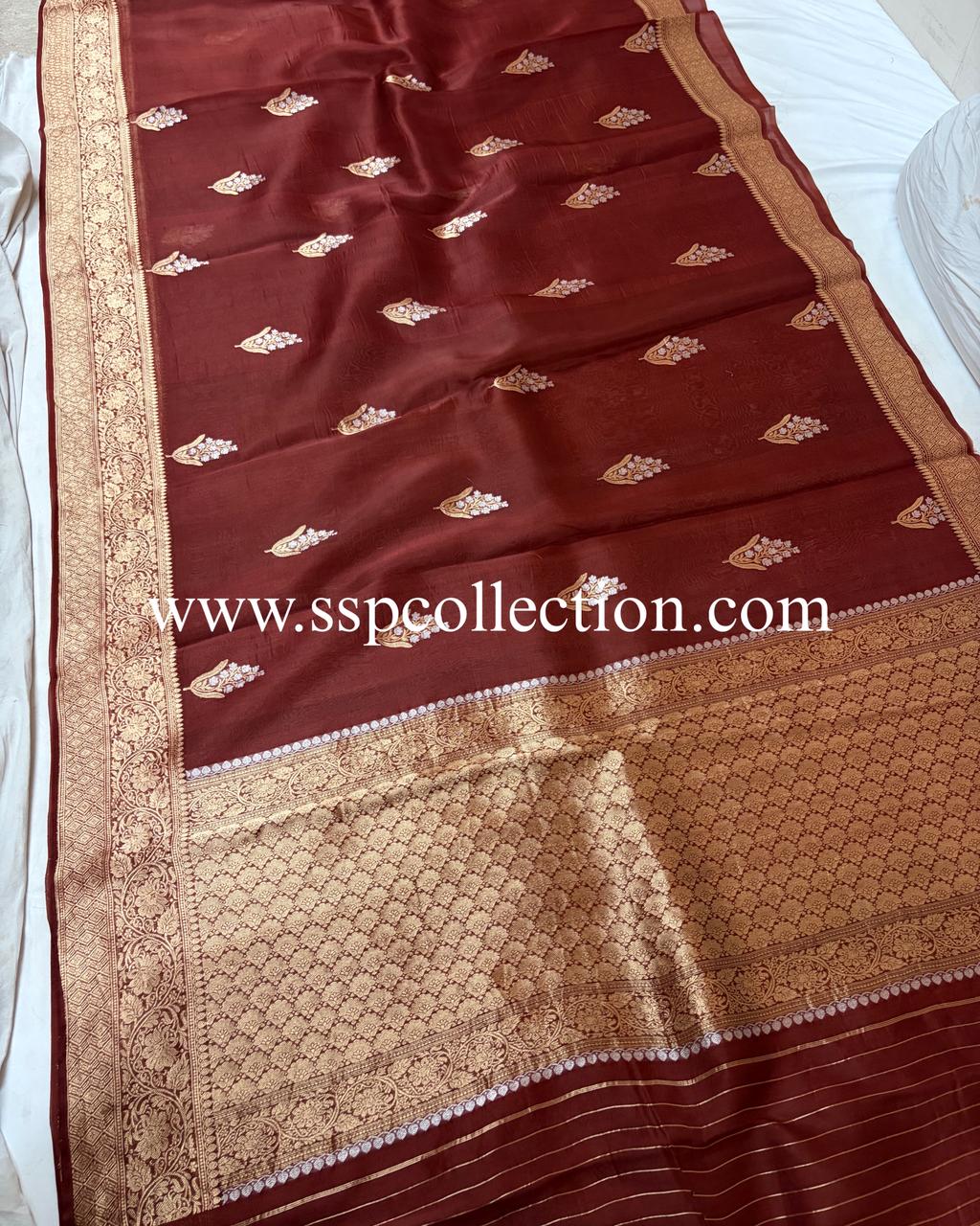 Maroon Pure Kora Silk Banarasi Saree