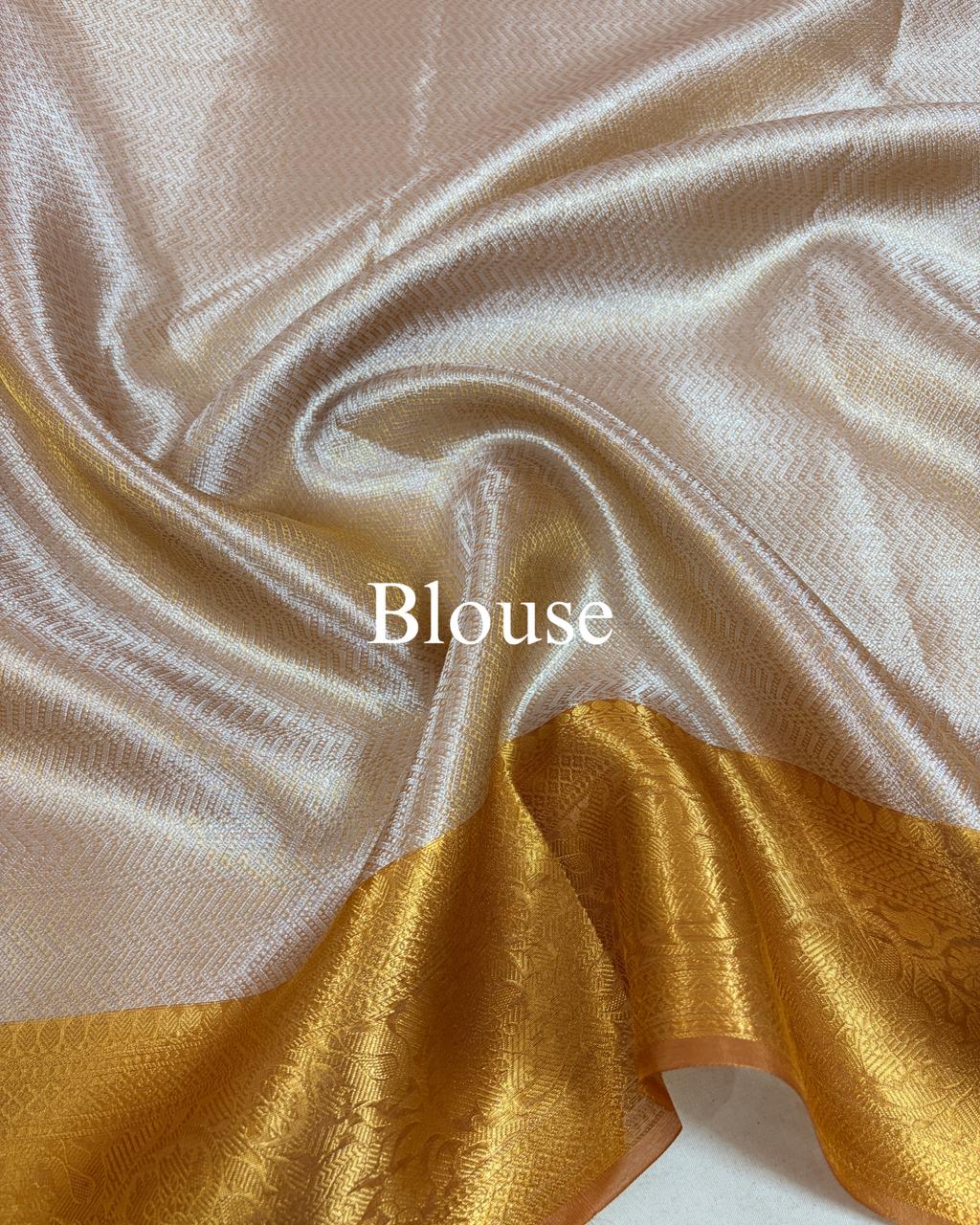 Dusty-Peach Pure Molten Tissue Silk Brocade Banarasi Saree