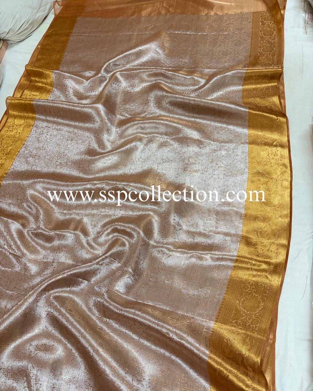 Dusty-Peach Pure Molten Tissue Silk Brocade Banarasi Saree