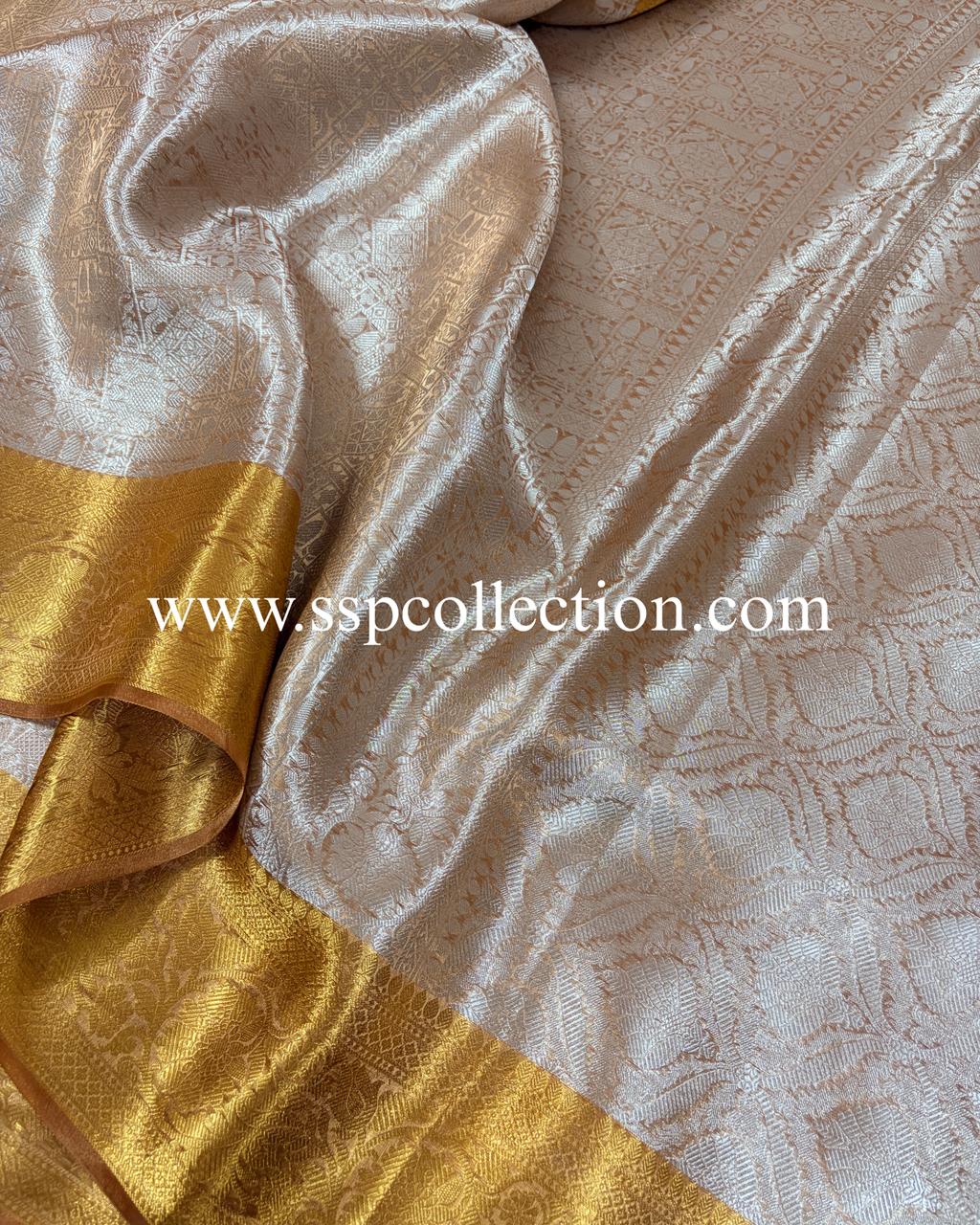 Dusty-Peach Pure Molten Tissue Silk Brocade Banarasi Saree