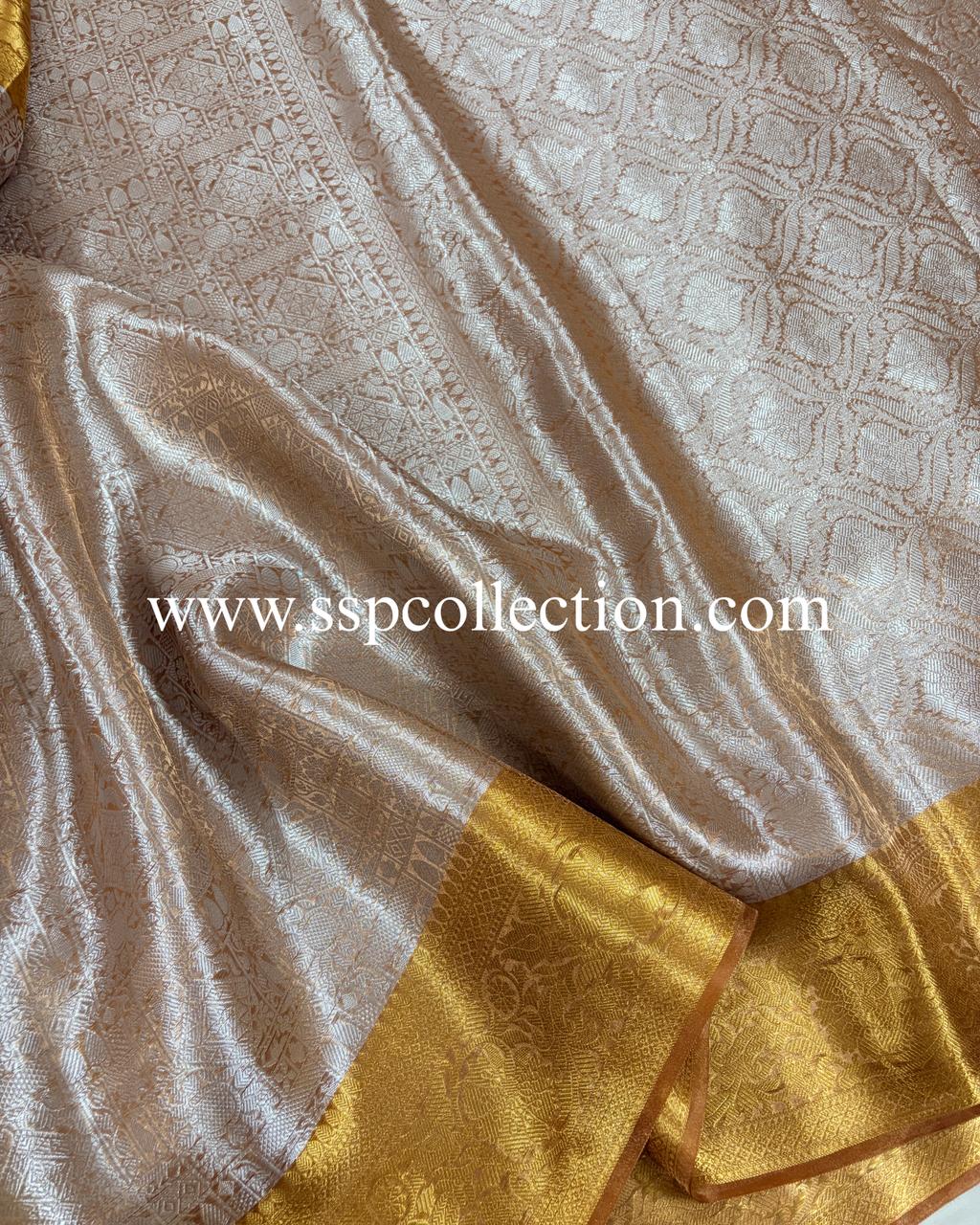 Dusty-Peach Pure Molten Tissue Silk Brocade Banarasi Saree