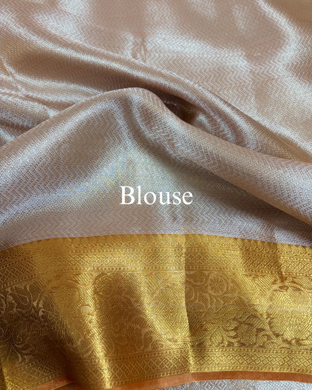 Cosmic-Orange Pure Molten Tissue Silk Brocade Banarasi Saree