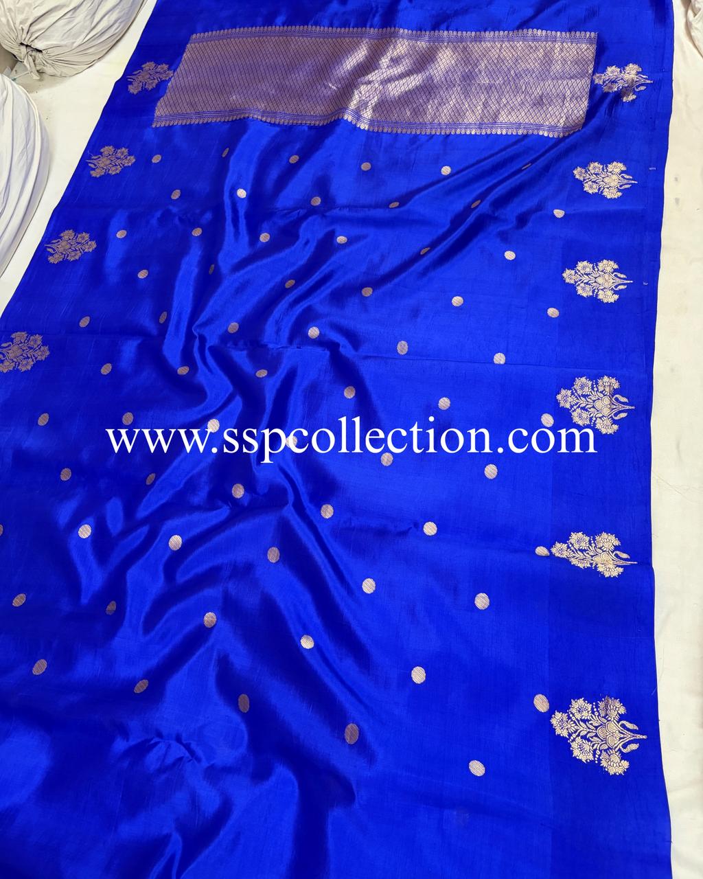 Royal-Blue Pure Mango Silk Banarasi Saree