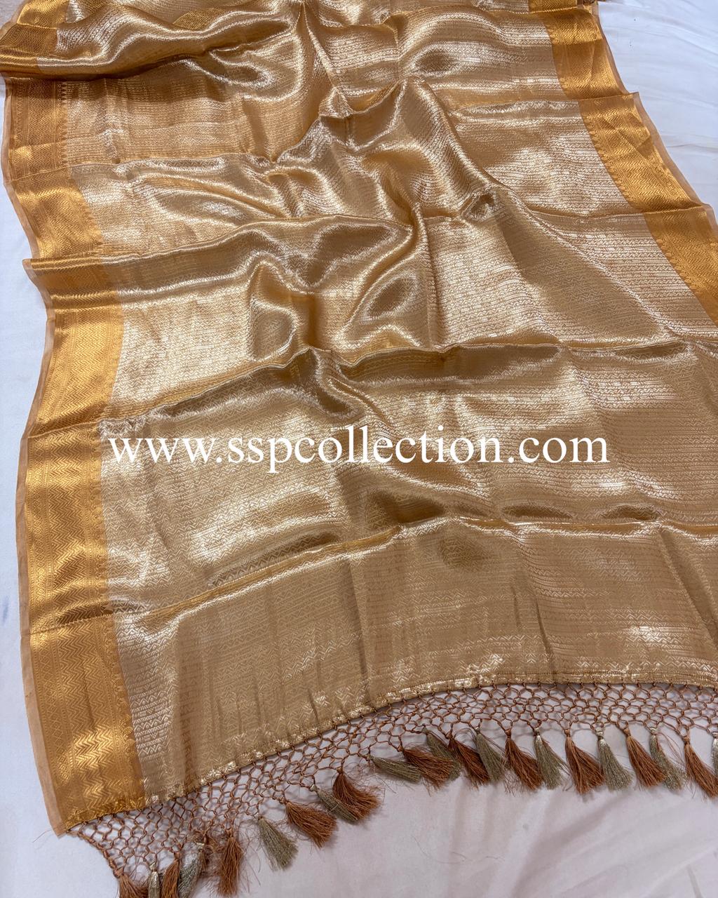 Beige-Gold Pure Molten Tissue Silk Brocade Banarasi Dupatta