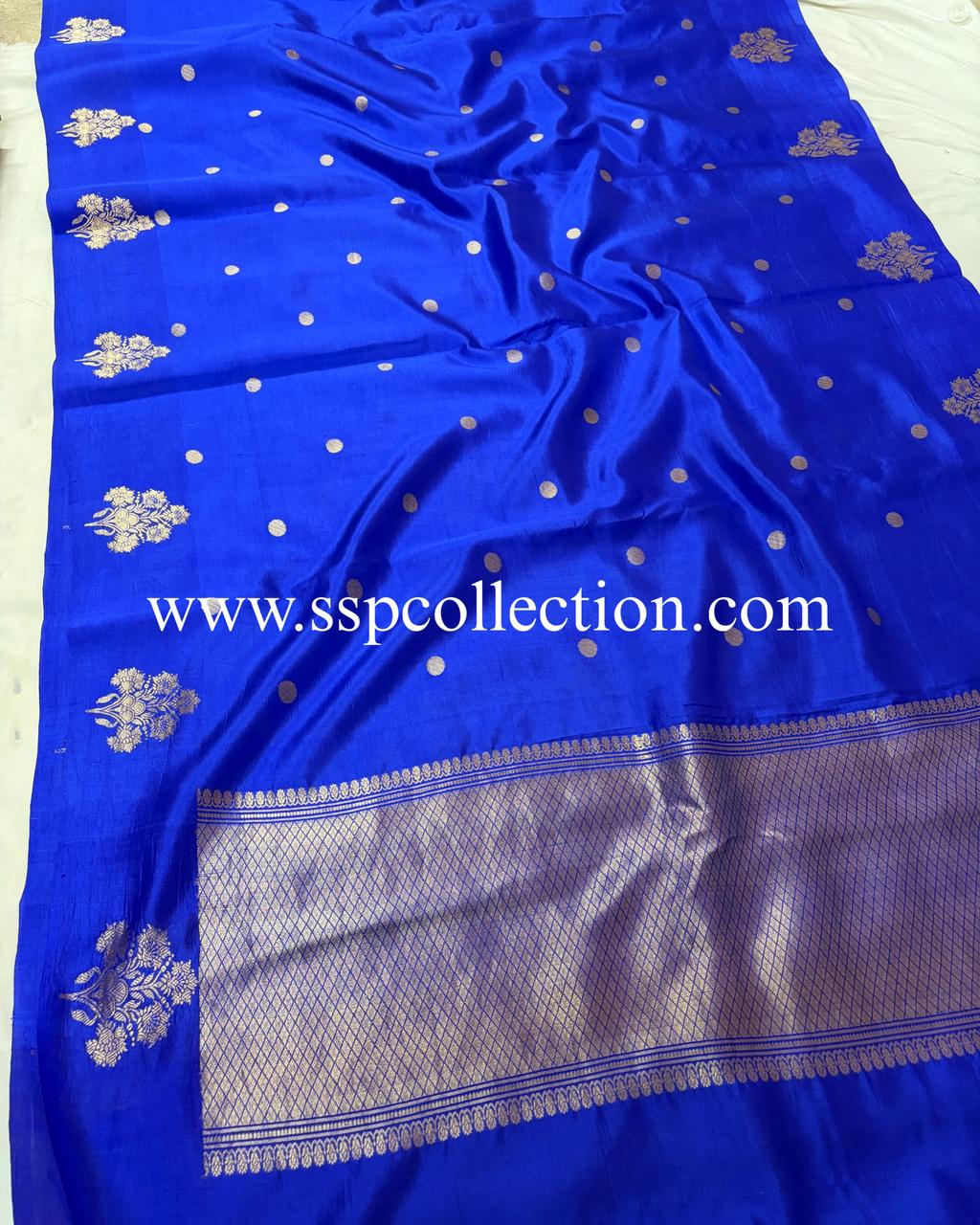 Royal-Blue Pure Mango Silk Banarasi Saree