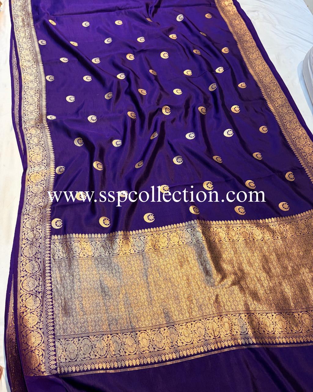 Purple Pure Mango Silk Chand-Tara Banarasi Saree