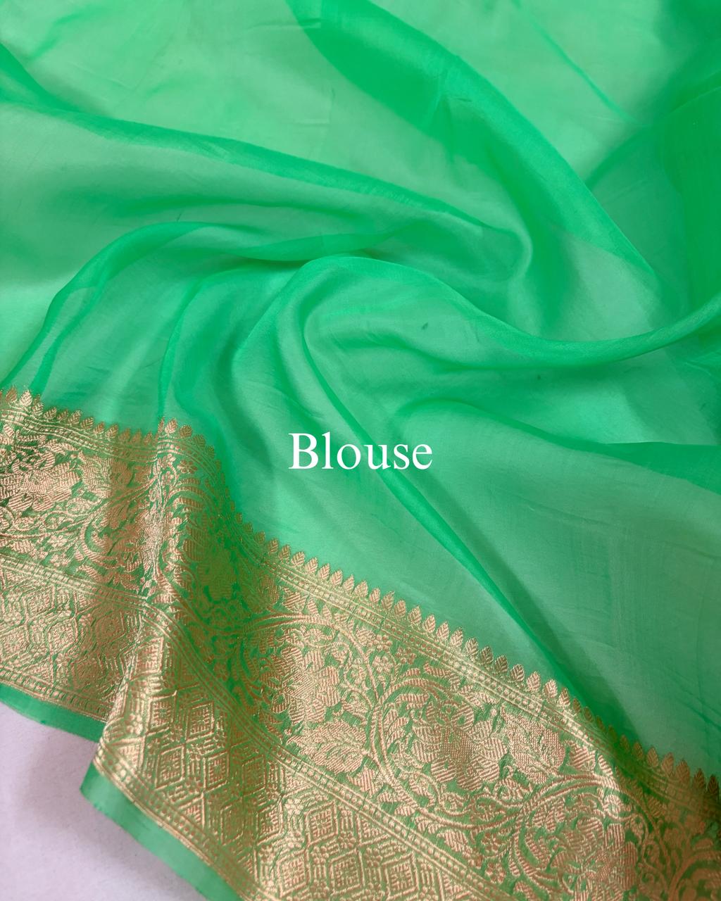 Lime-Green Pure Kora Silk Banarasi Saree