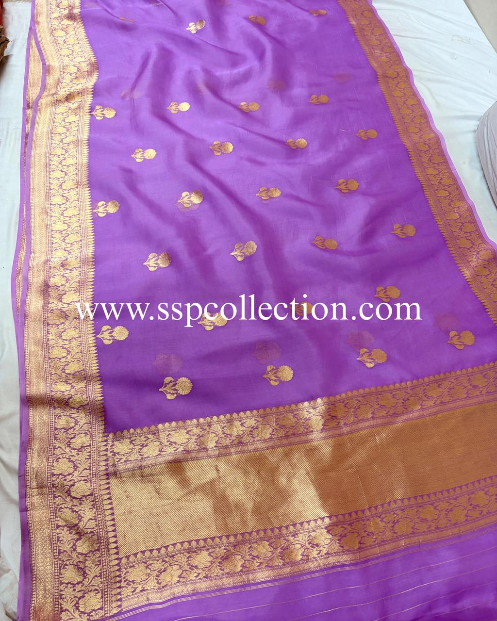 Lavender Pure Kora Silk Banarasi Saree