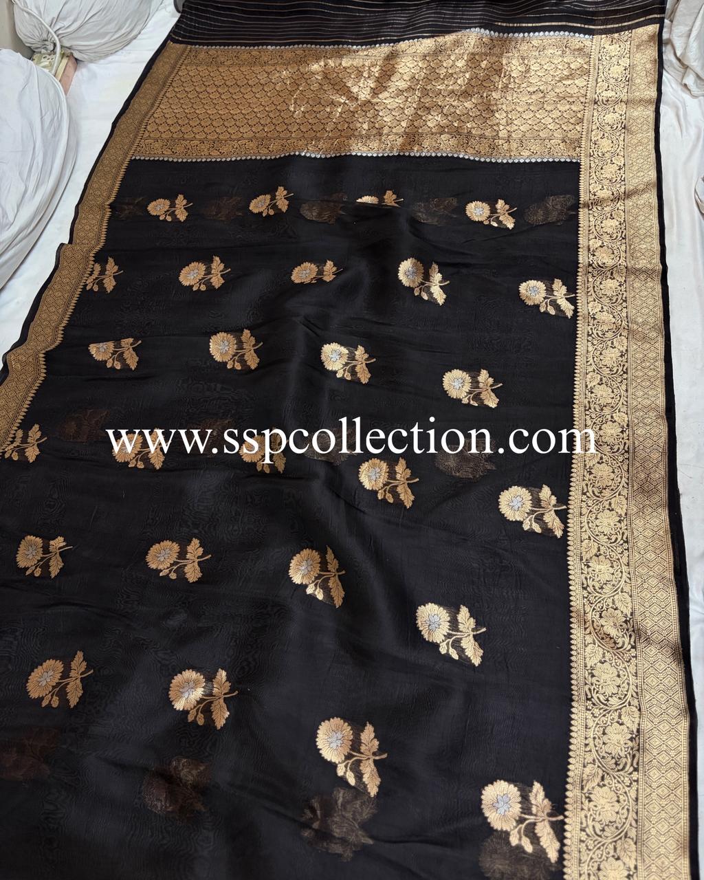 Black Pure Kora Silk Banarasi Saree