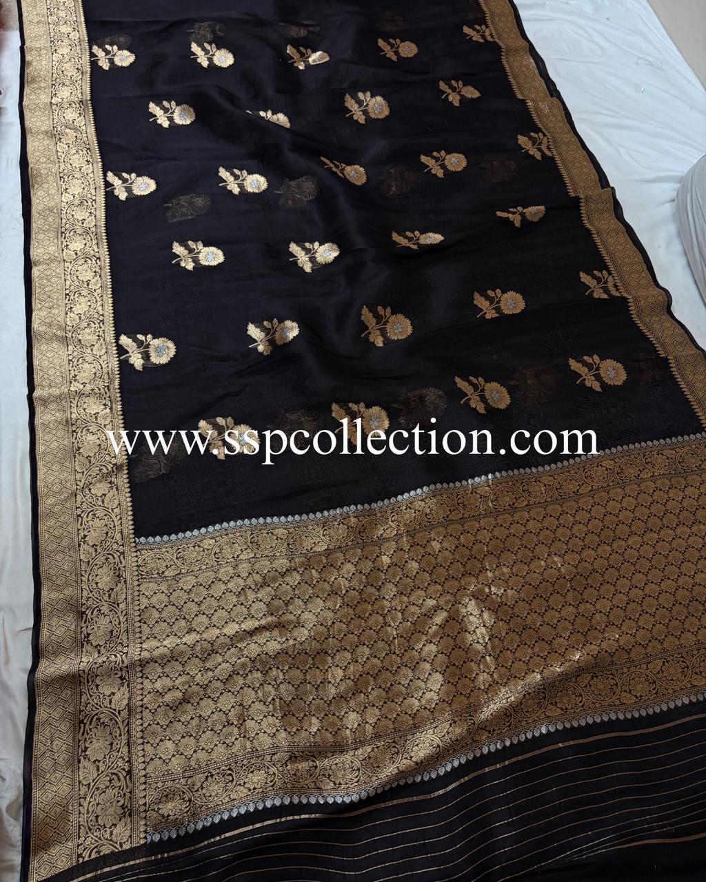 Black Pure Kora Silk Banarasi Saree