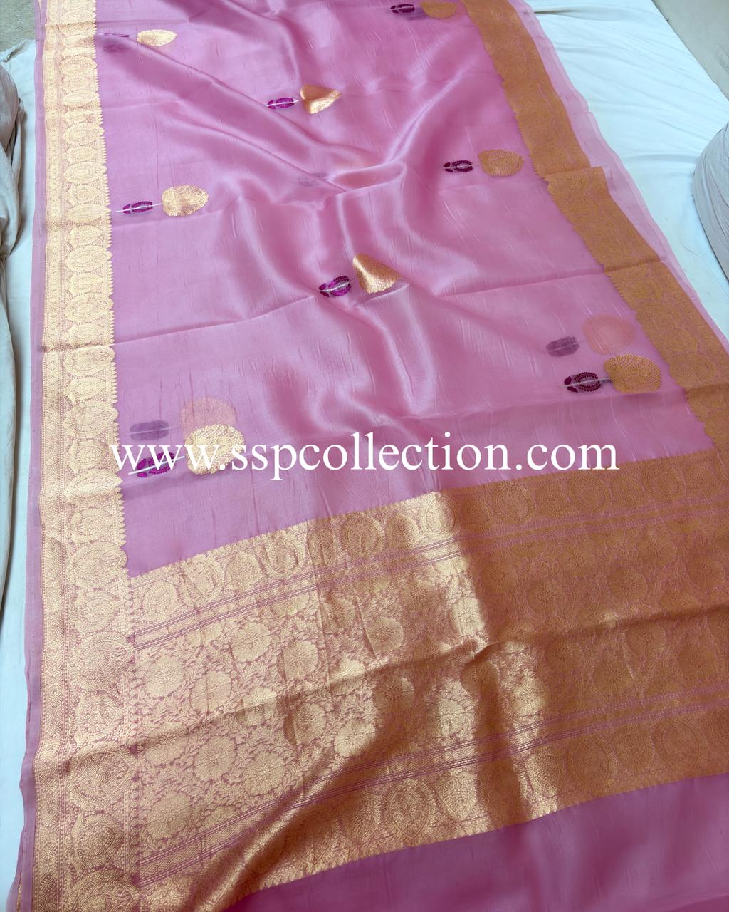 Light-Pink Pure Kora Silk Tilfi Banarasi Saree