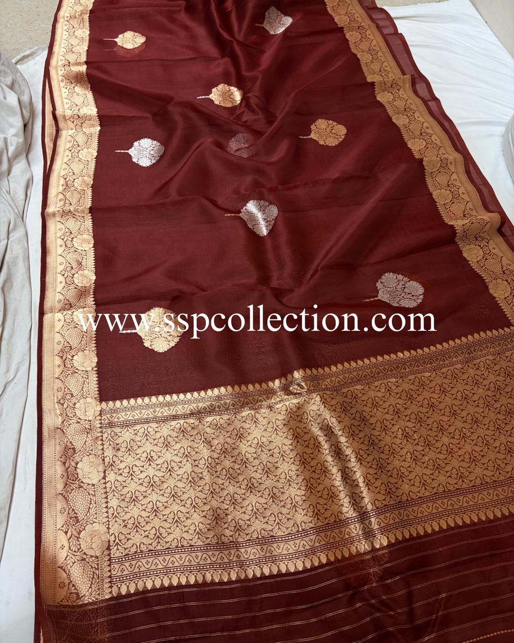 Maroon Pure Kora Silk Banarasi Saree